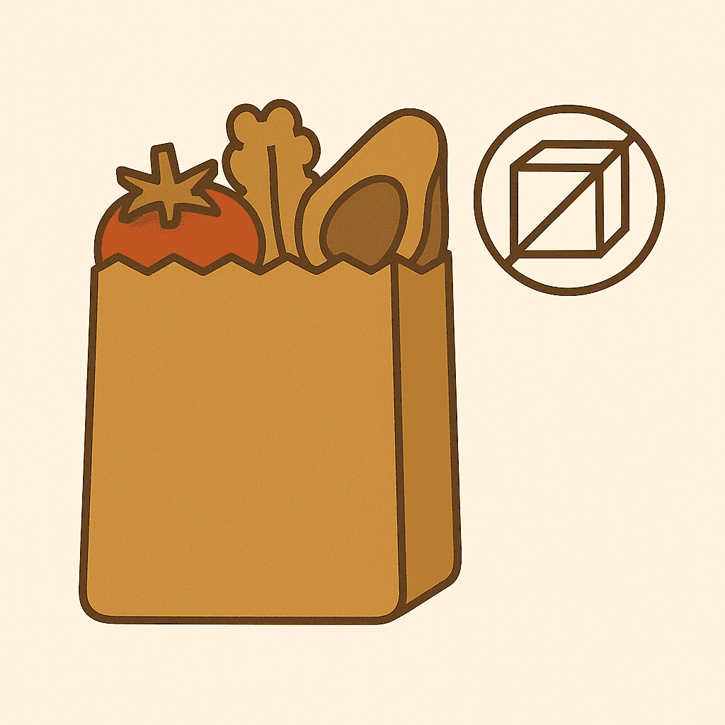 Illustration: Einkaufstasche mit gesunden Lebensmitteln – Fokus auf frische, unverarbeitete Produkte